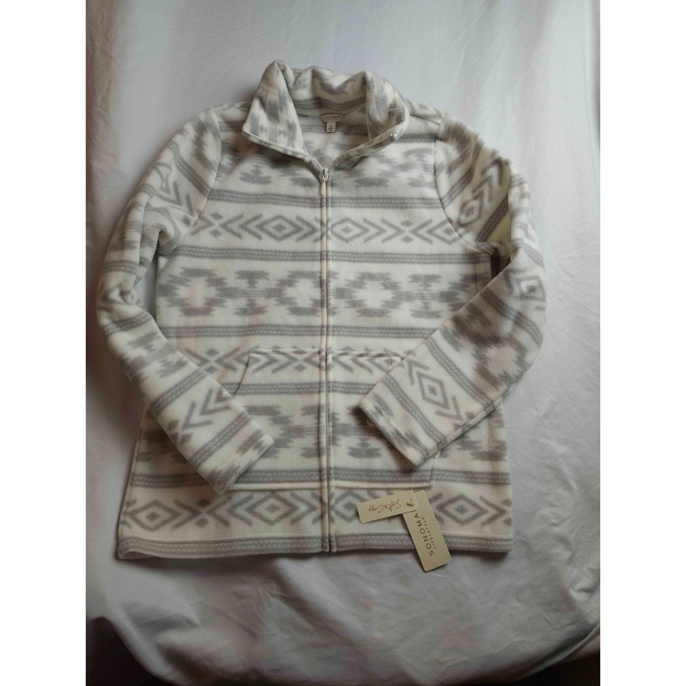 Sonoma Jacket Womens M Gray Aztec Print Southwestern Boho Chic Outdoor‎ Layering